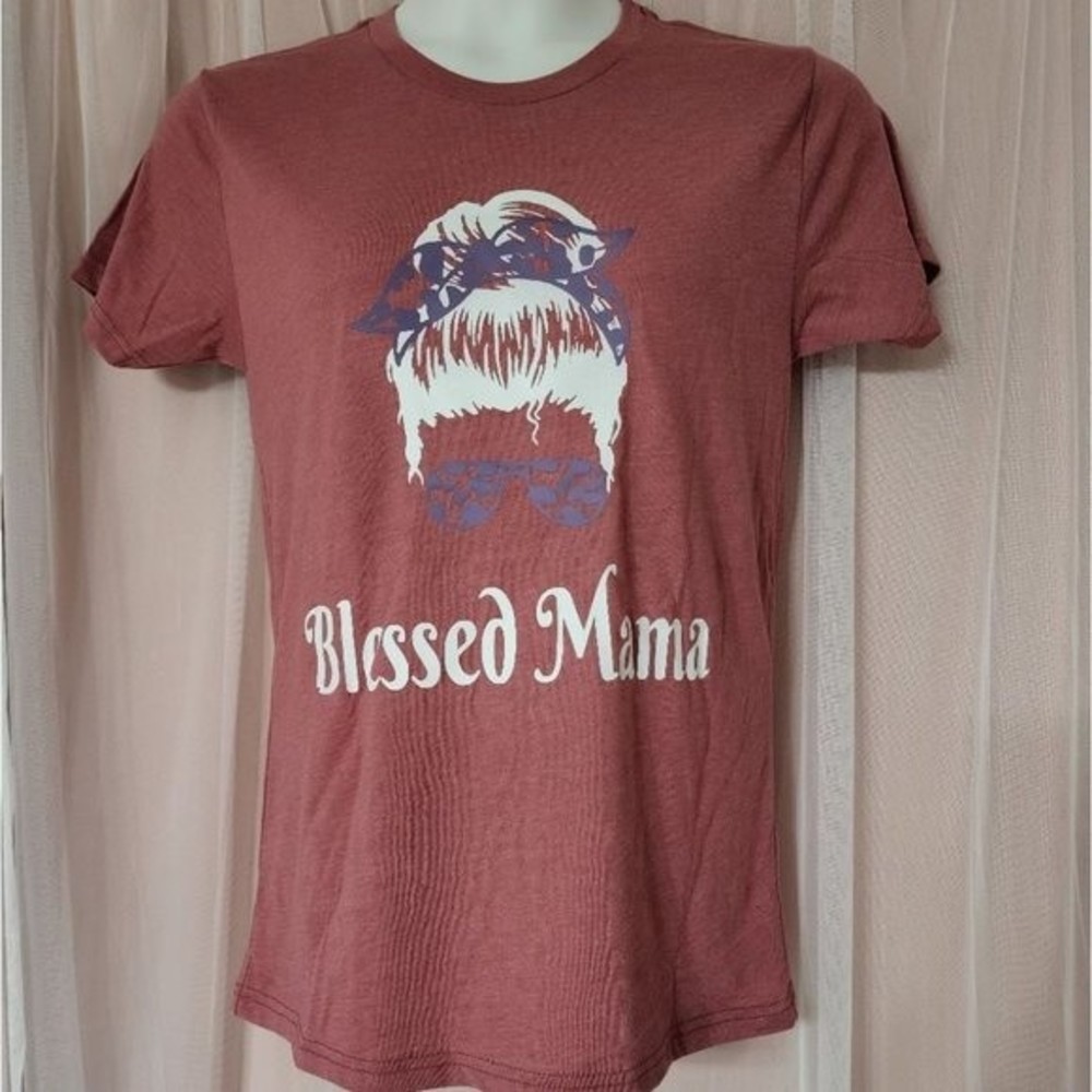 Blessed Mama Purple white messy bun mom life